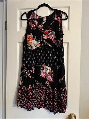 Bila Black Floral Midi Dress with Pink, Red and Orange Accents